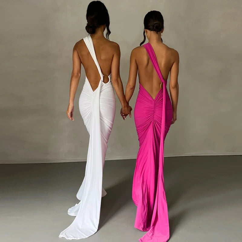 Hugcitar One Shoulder elegantes rückenfreies Kleid