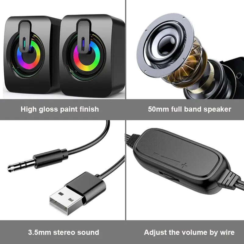 Computer-Lautsprecher PC-Soundbox HIFI-Stereo-Mikrofon USB verkabelt LED
