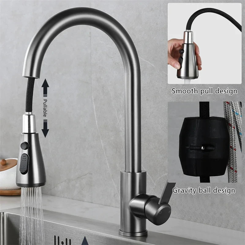 Küchenarmatur Wasserhahn gebürstetes Nickel mit Brause