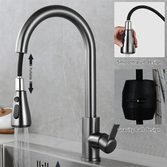 Küchenarmatur Wasserhahn gebürstetes Nickel mit Brause