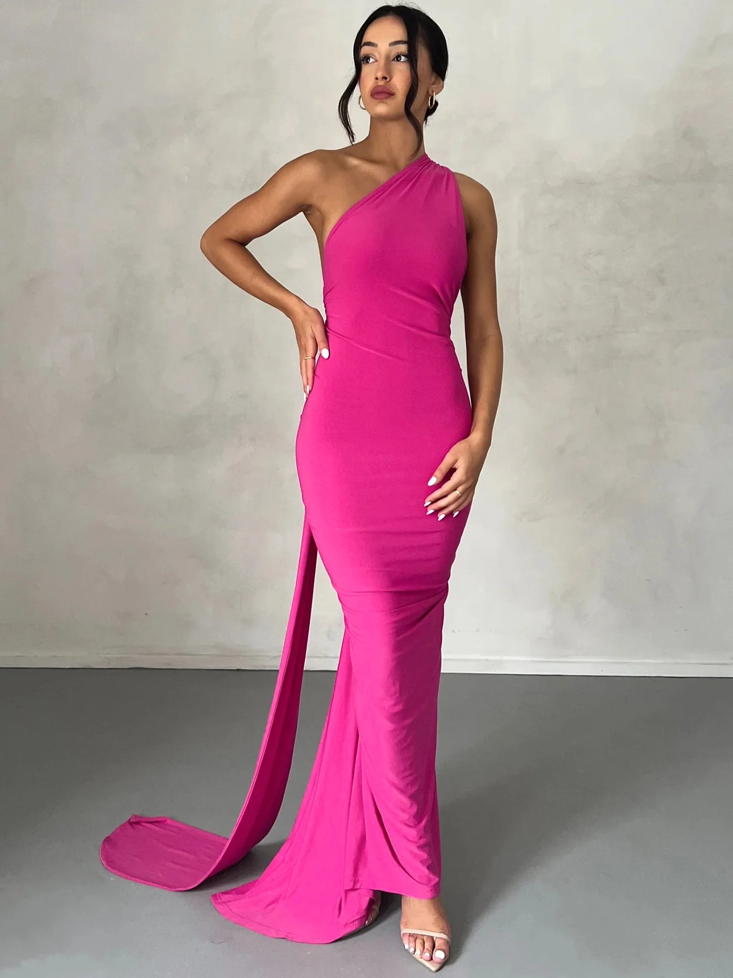 Hugcitar One Shoulder elegantes rückenfreies Kleid