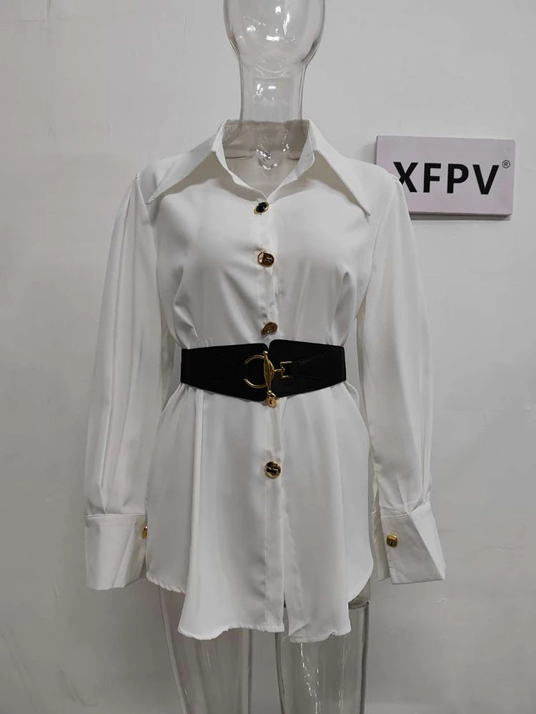 Damen Bluse Hemd mit Gürtel Model 2023