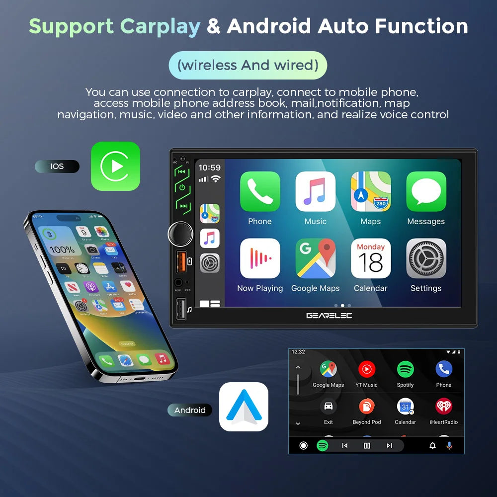 7 Zoll Autoradio 2 Din Android 13 Carplay Android Autoradio HD Touchscreen