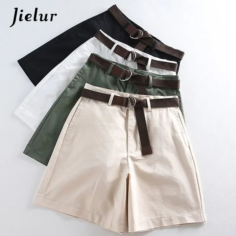 Jielur Shorts mit Gürtel kurze Hose
