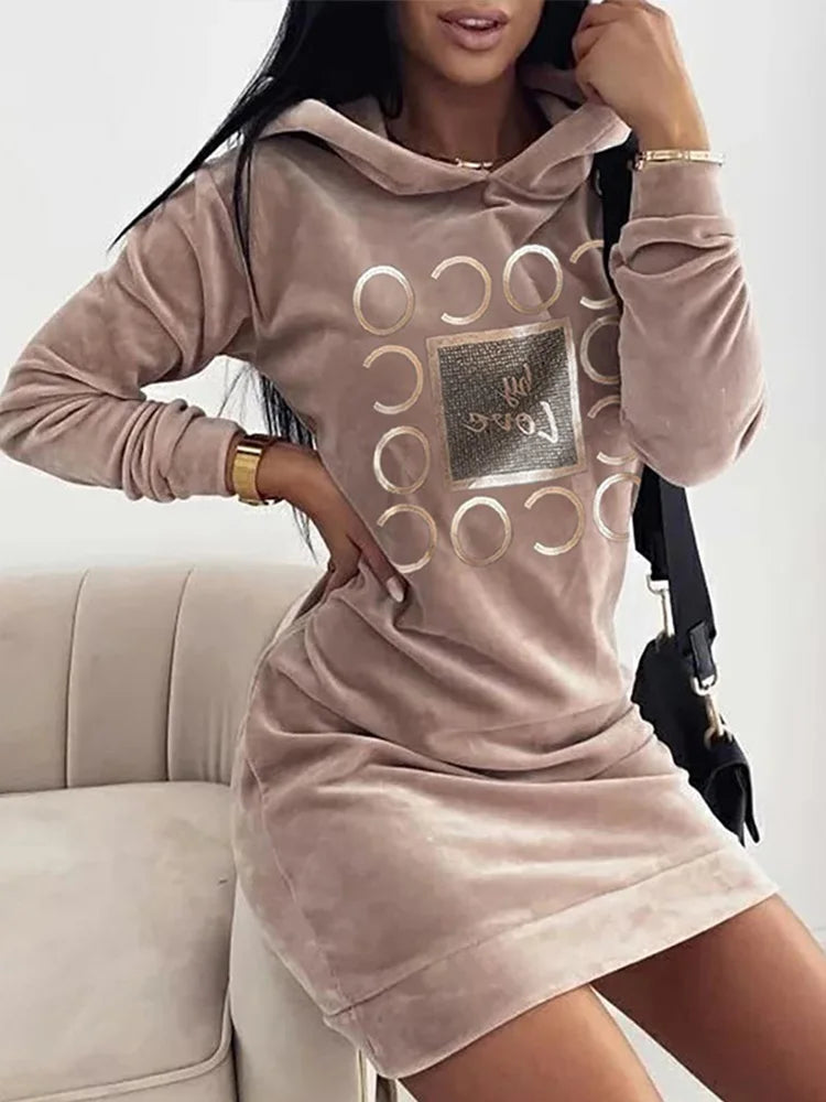 Damen Langarm Pullover mit Kapuze / Kleid