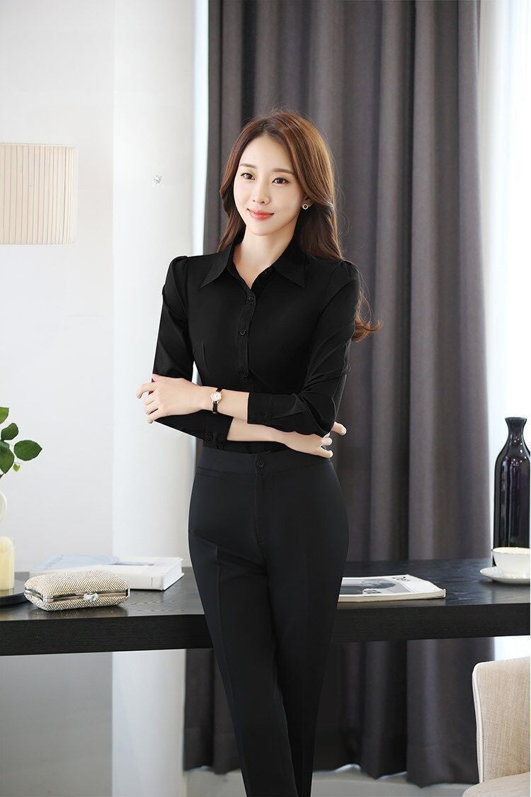 Chiffon Damen Hemd Langarm Bluse (Koreanischer Style)
