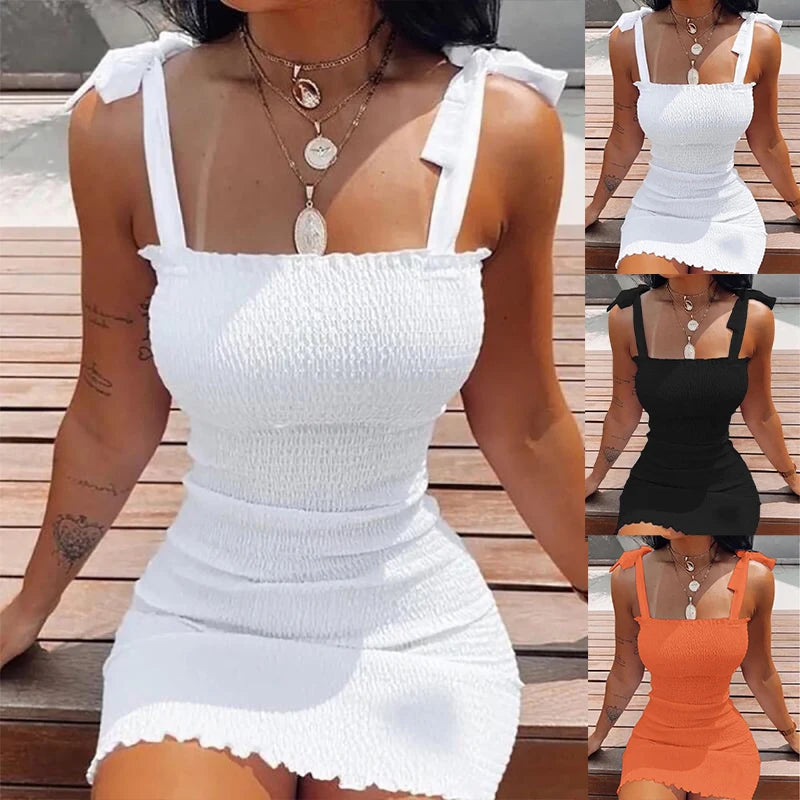 Trendy Solide Sommerkleid Strandkleid kurzes Kleid