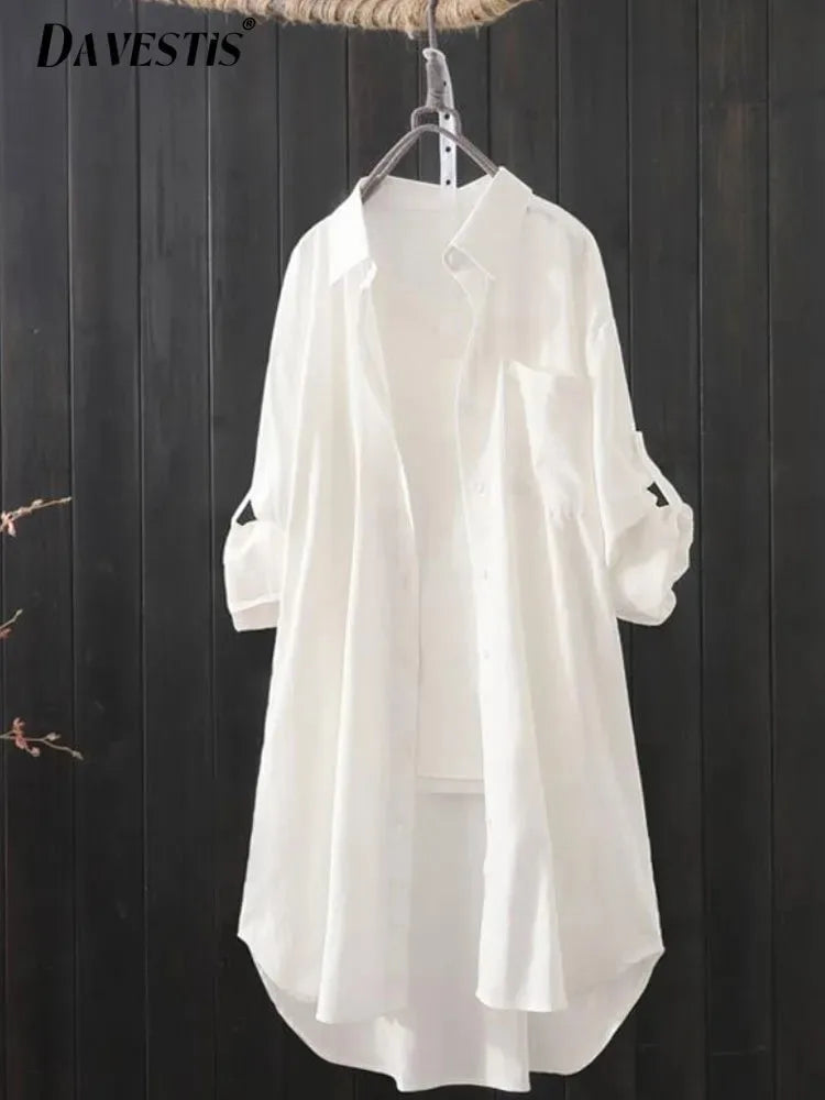 Damen Hemd Frühling Sommer koreanische Mode MIDI SHIRT LANG