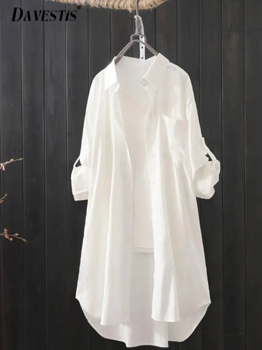 Damen Hemd Frühling Sommer koreanische Mode MIDI SHIRT LANG