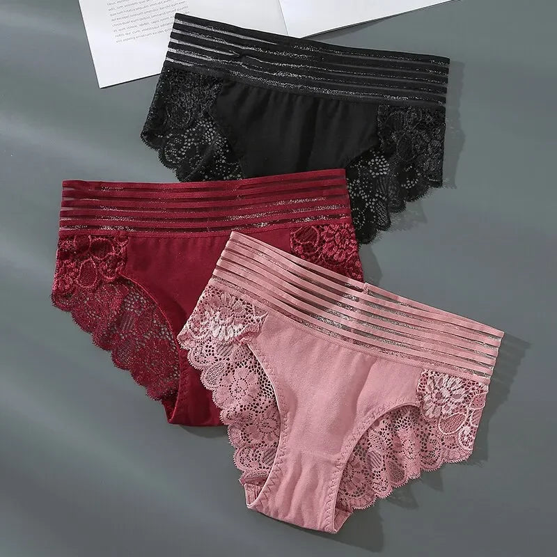 Damen Panties Slips Unterhosen Unterwäsche Spitze 3 Teilig