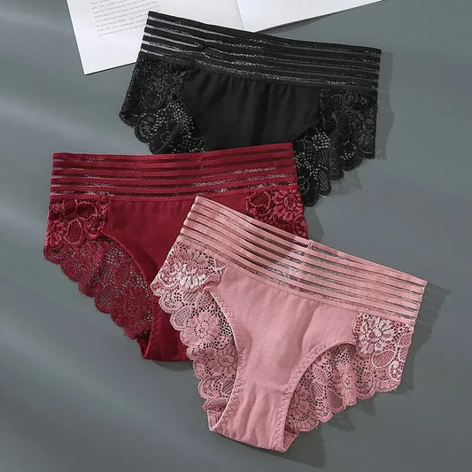 Damen Panties Slips Unterhosen Unterwäsche Spitze 3 Teilig