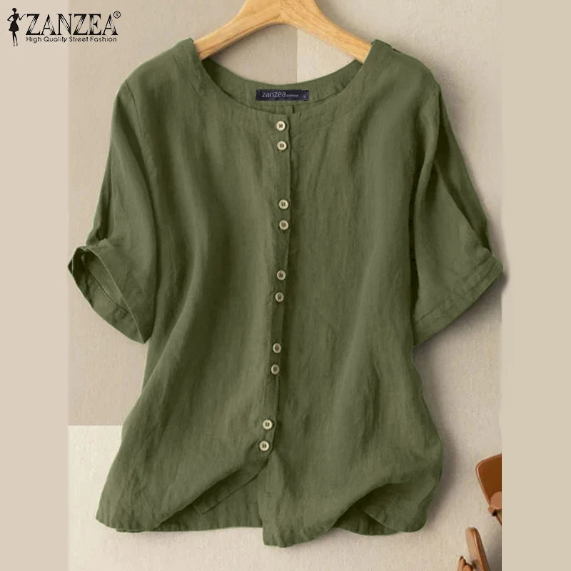 Zanzea Sommer lässige Damen Tunika Top Hemd Baumwolle