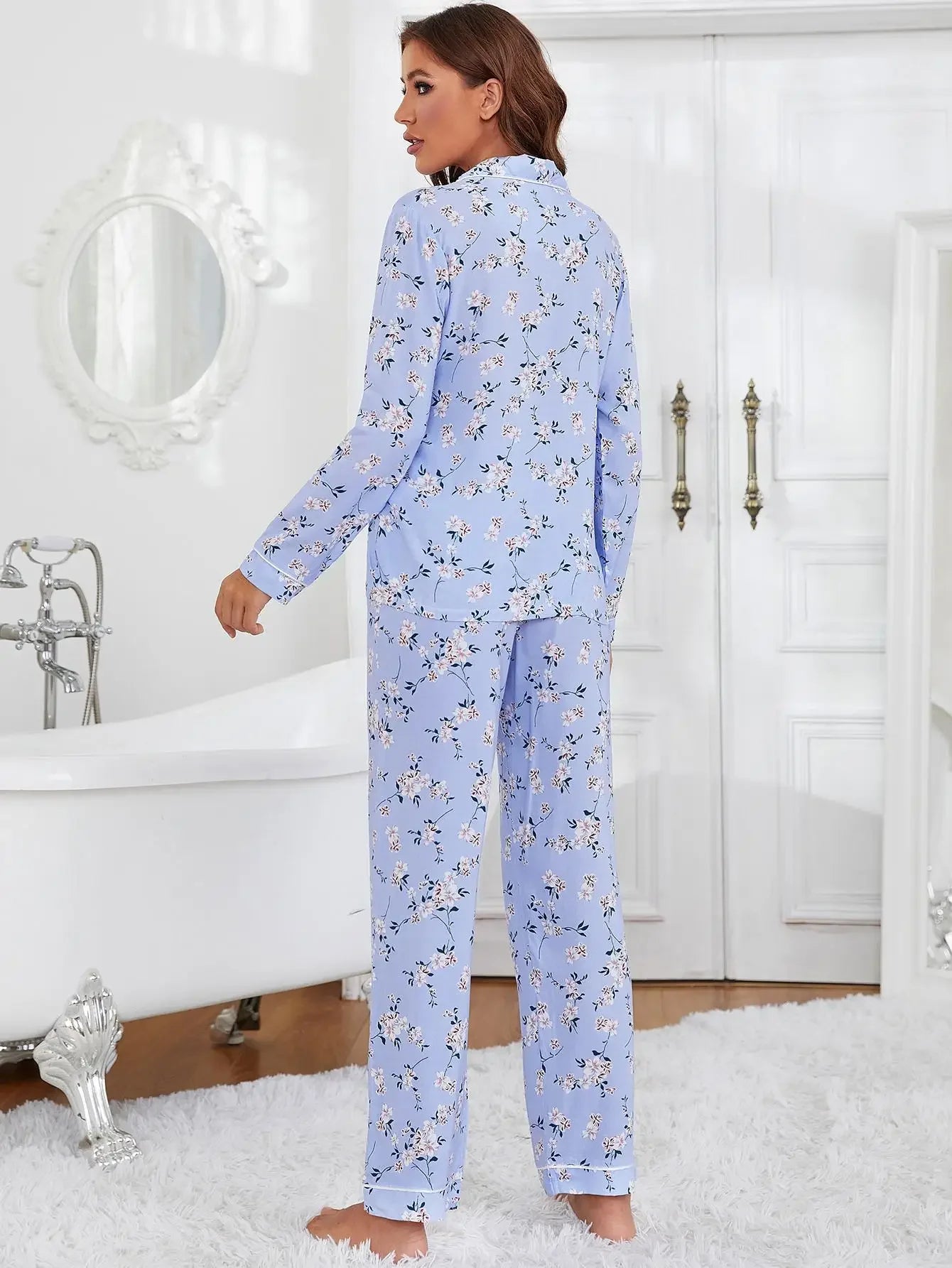 Floral Damen Schlafanzug / Pyjama  100 % Viskose