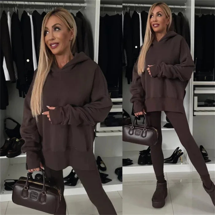 Damen Zweiteiler Hosen Set Gestreifte Kapuzenpullover