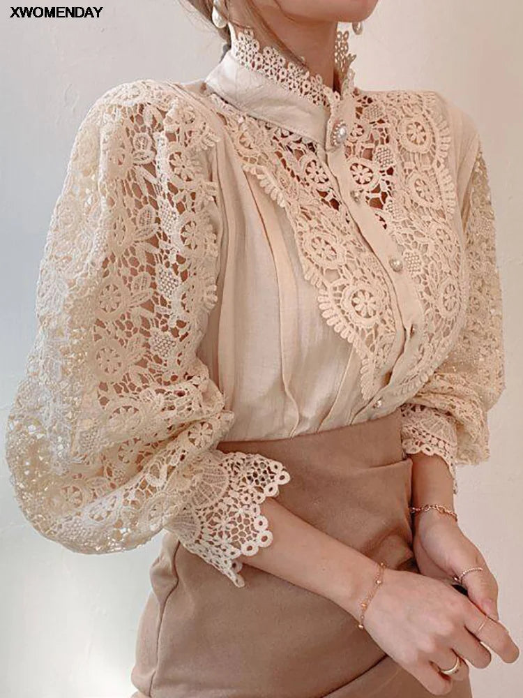XWOMENDAY Elegante Blumenspitzen Bluse 2024