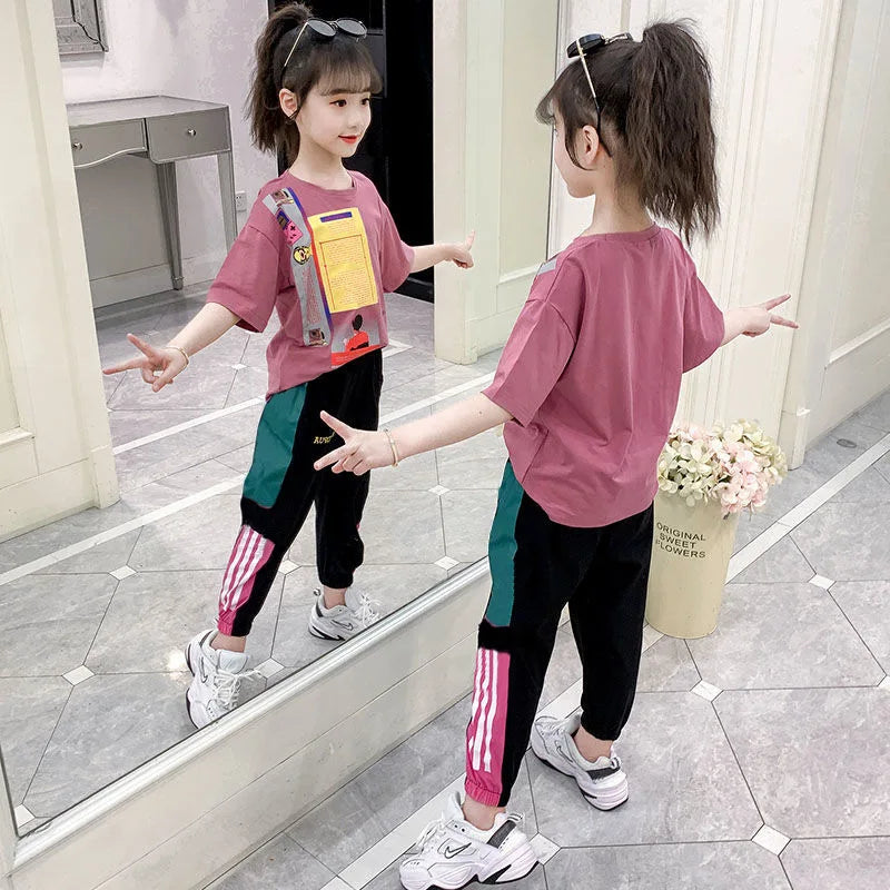 2022 Sommerkleidungs Set Mädchen Hose + T-Shirt 4 - 12 Jahre
