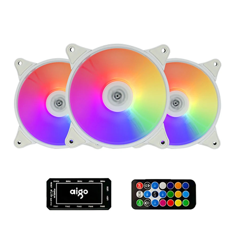 Aigo AR12 Weiß 120mm PC Computer Gehäuse Lüfter Kühlung Kühler RGB Led