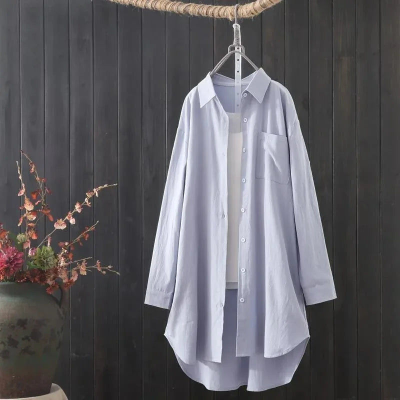 Damen Hemd Frühling Sommer koreanische Mode MIDI SHIRT LANG