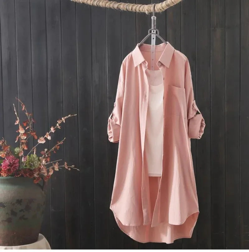 Damen Hemd Frühling Sommer koreanische Mode MIDI SHIRT LANG