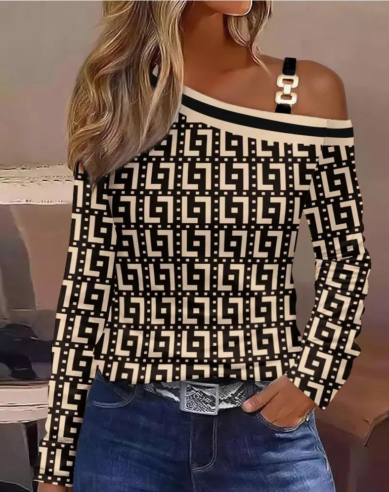 Sexy elegante schulter freie Tops und Blusen 2023 Herbst Langarm