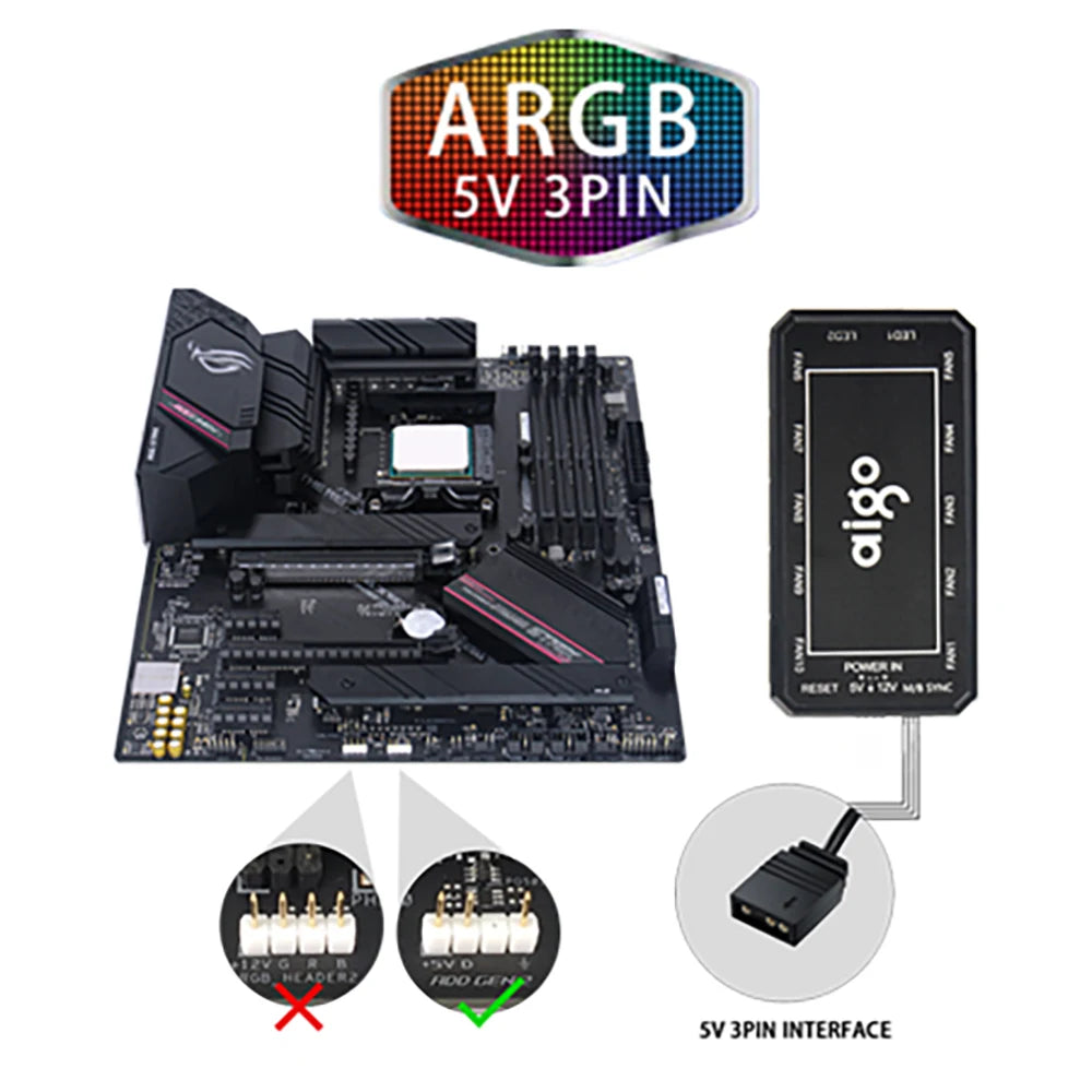 Aigo AR12 Weiß 120mm PC Computer Gehäuse Lüfter Kühlung Kühler RGB Led