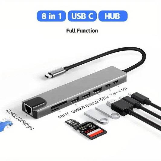 8in1 Typ C Hub USB C 8 In 1 USB3.1 auf 4K HDMI Adapter mit RJ45 SD / TF Kartenleser
