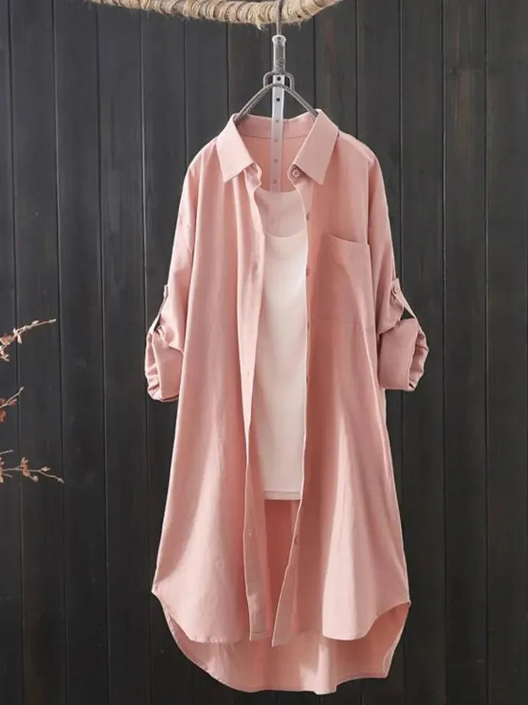 Damen Hemd Frühling Sommer koreanische Mode MIDI SHIRT LANG