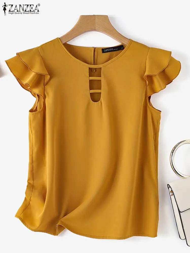 Zanzea elegante Bluse Top Sommer Mode Kurzarm