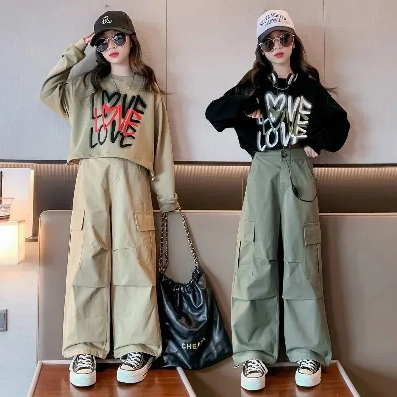 2024 Mädchen Outfit Shirt + Cargo Hose 3-16 Jahre