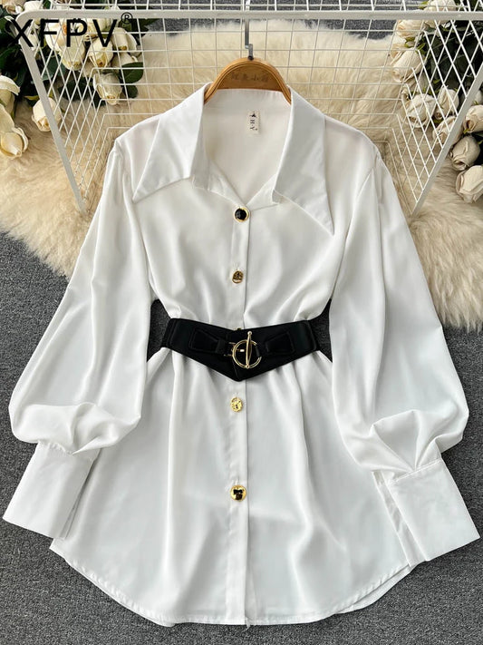 Damen Bluse Hemd mit Gürtel Model 2023