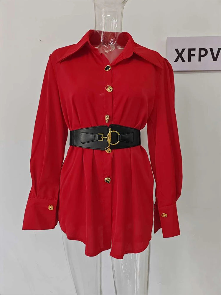 Damen Bluse Hemd mit Gürtel Model 2023