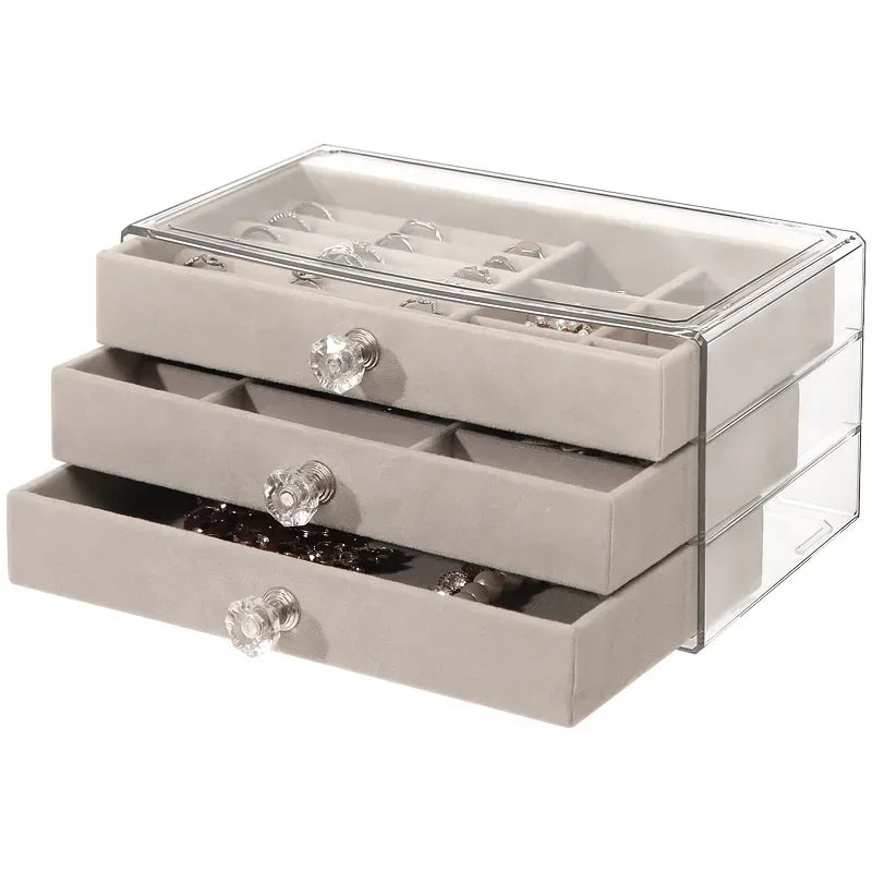 Acryl Samt Schmuckkästchen Organizer mit 3 Schubladen