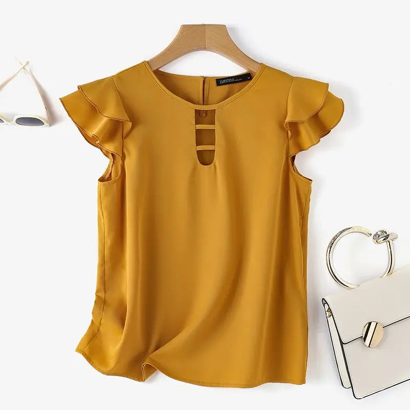 Zanzea elegante Bluse Top Sommer Mode Kurzarm