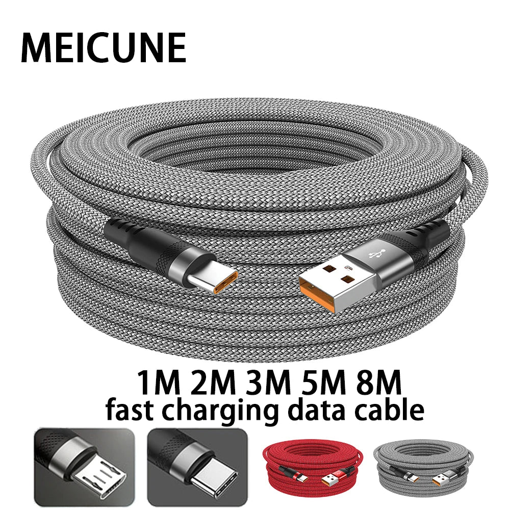 6A USB TYP C/Micro USB Schnellladekabel 1 bis 8 Meter USB C Android Verlängern