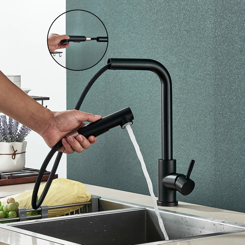 Küche Waschbecken Wasserhahn mit Brause Edelstahl Armatur Schwarz, Gold, Nickel