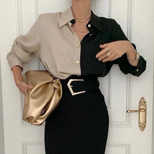 HOUZHOU Vintage Hemd Koreanischer Stil Langarm Oversize