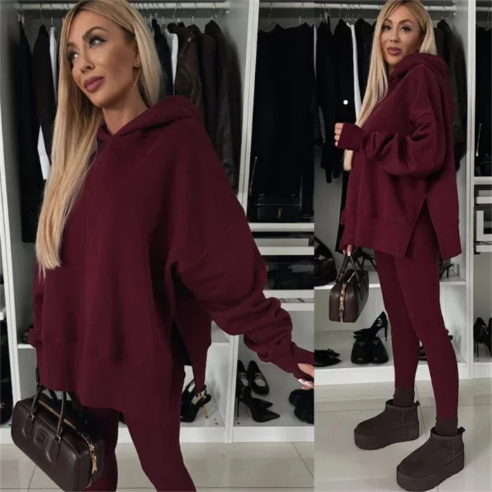 Damen Zweiteiler Hosen Set Gestreifte Kapuzenpullover