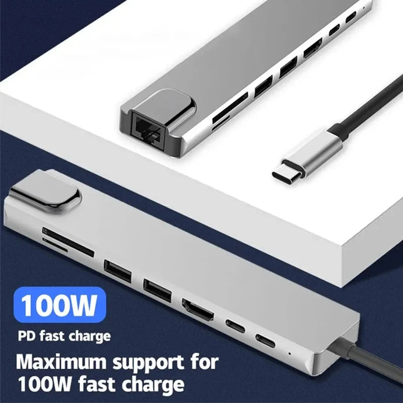 8in1 Typ C Hub USB C 8 In 1 USB3.1 auf 4K HDMI Adapter mit RJ45 SD / TF Kartenleser