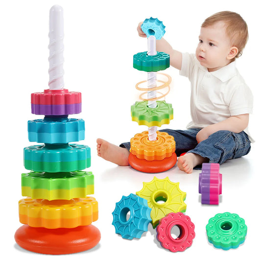 Montessori Rotierender Regenbogenturm Baby Stapelpuzzle Spielzeug
