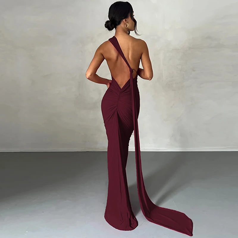 Hugcitar One Shoulder elegantes rückenfreies Kleid