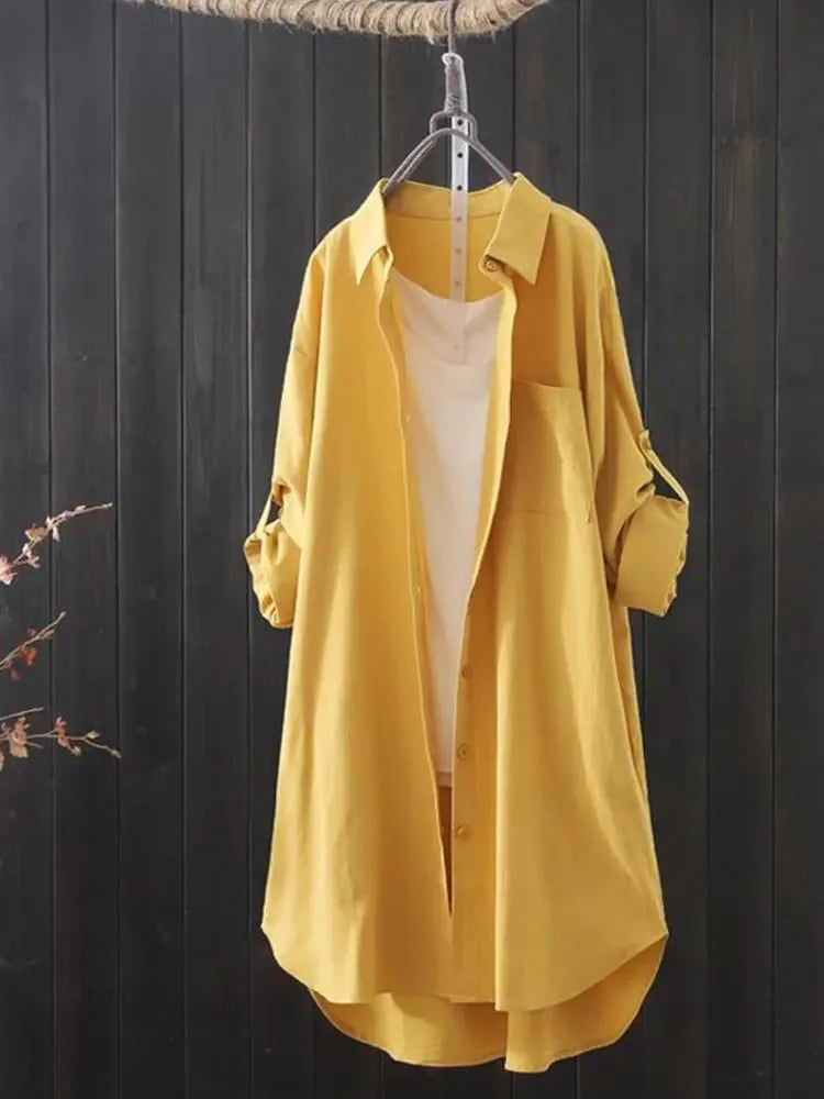 Damen Hemd Frühling Sommer koreanische Mode MIDI SHIRT LANG