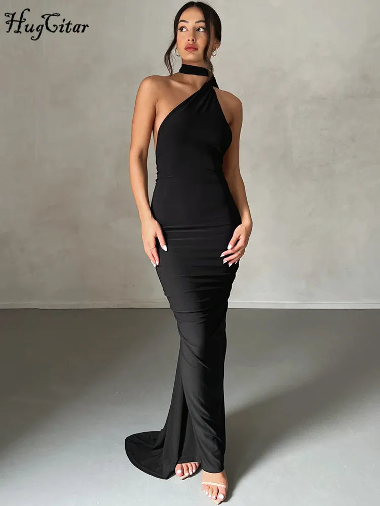 Hugcitar One Shoulder elegantes rückenfreies Kleid
