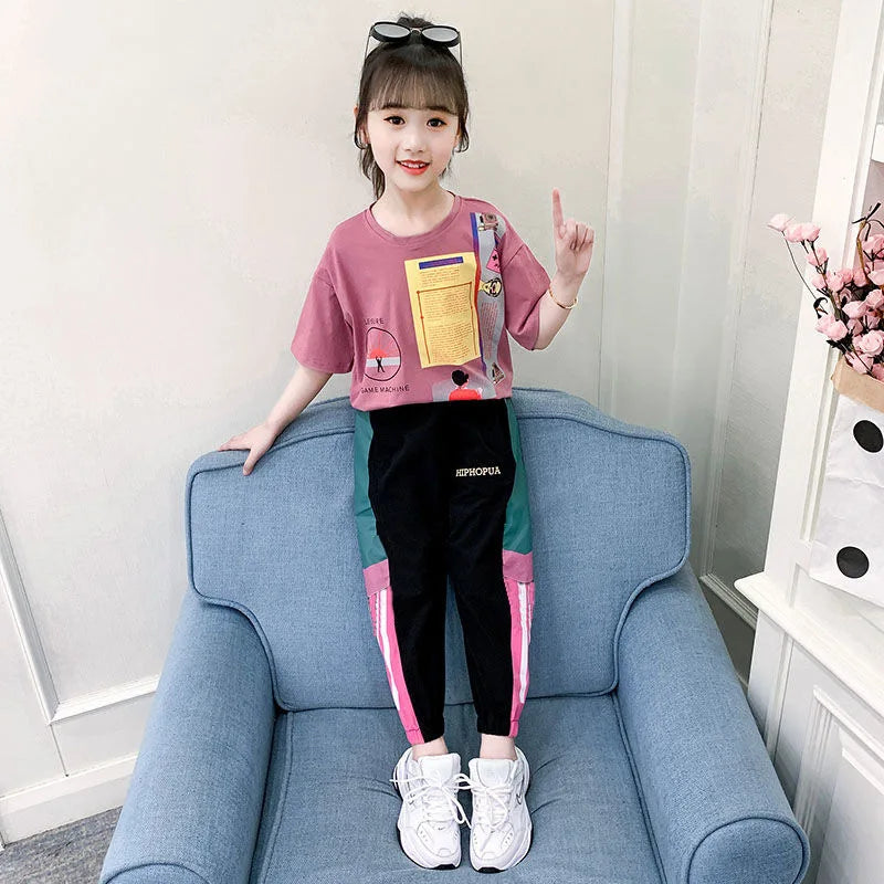 2022 Sommerkleidungs Set Mädchen Hose + T-Shirt 4 - 12 Jahre