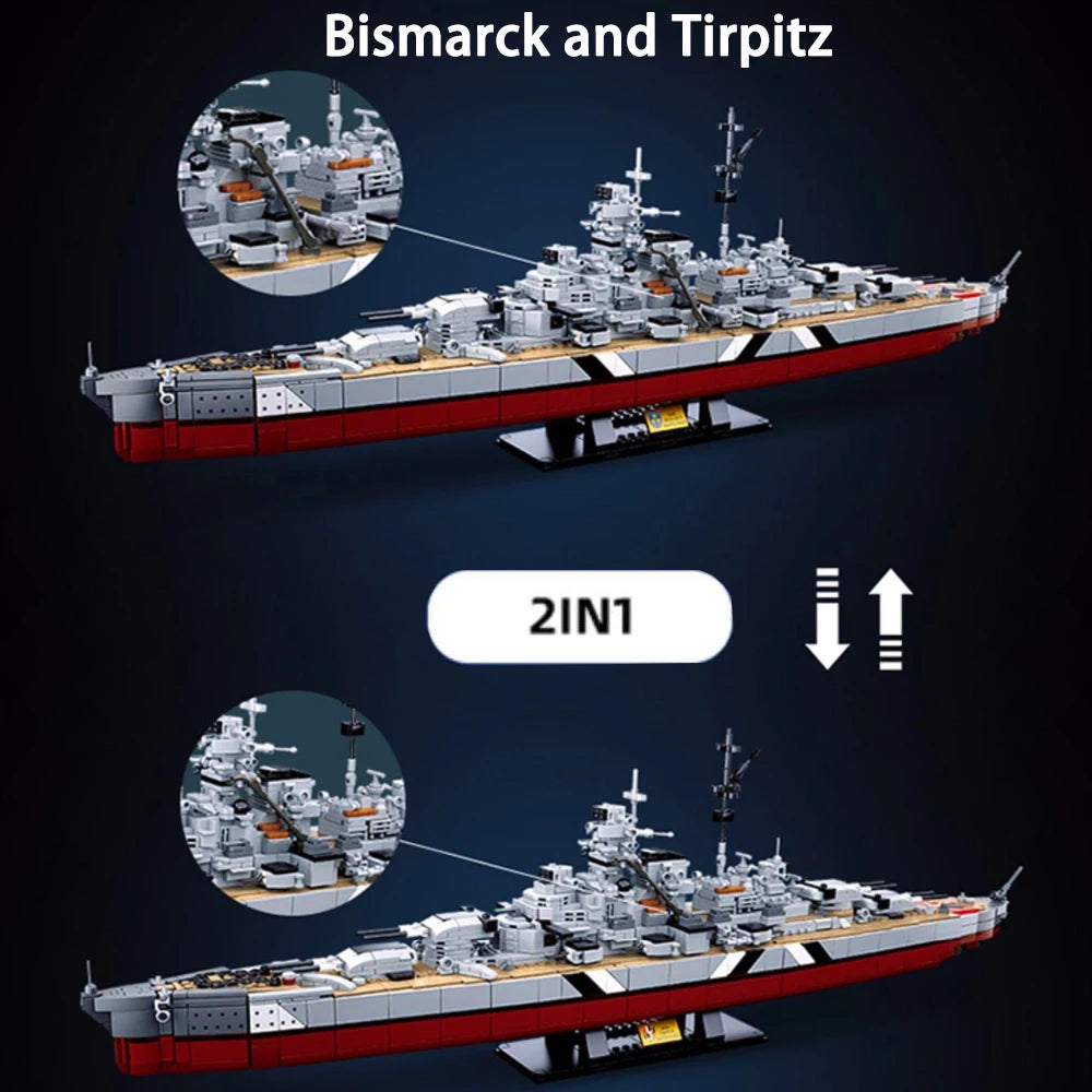 Andole 2 in 1 Bismarck Schlachtschiff Bausteine Militär Kriegsschiffe Bausteine