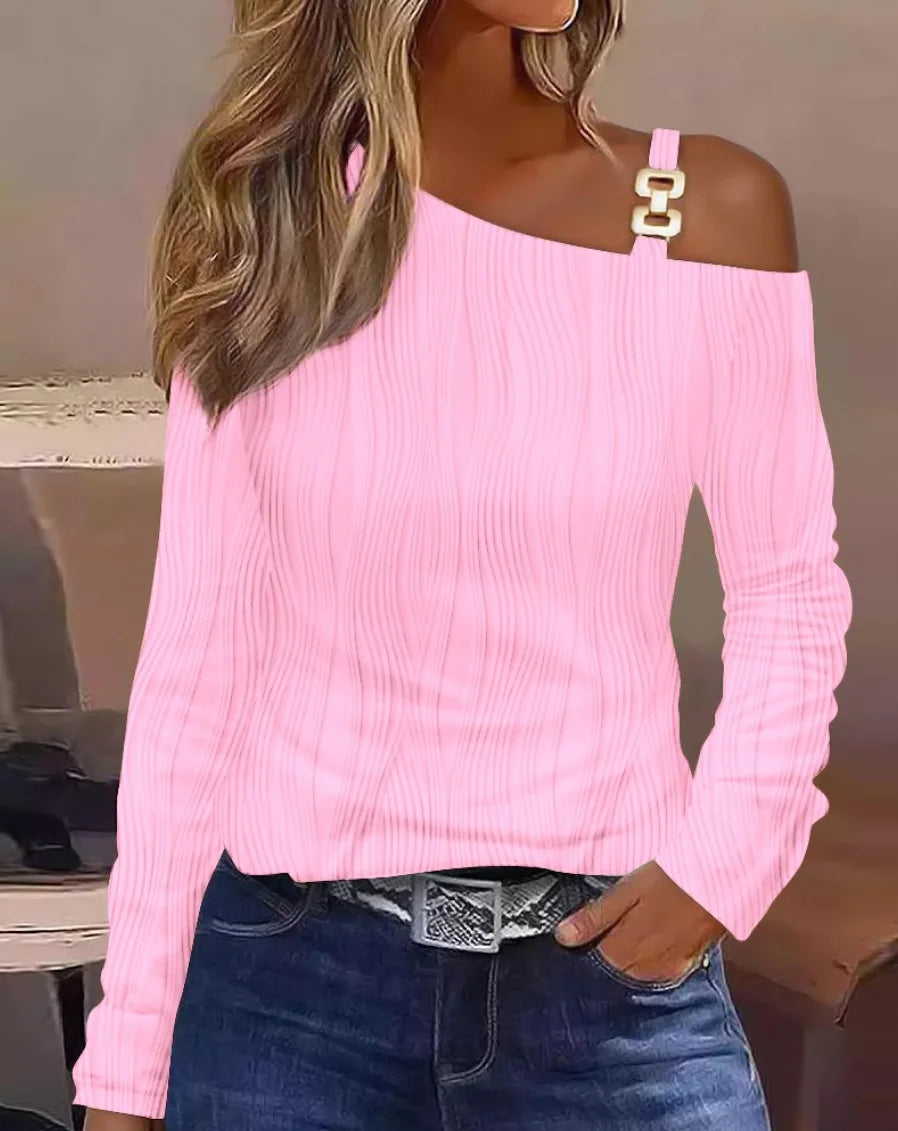 Sexy elegante schulter freie Tops und Blusen 2023 Herbst Langarm