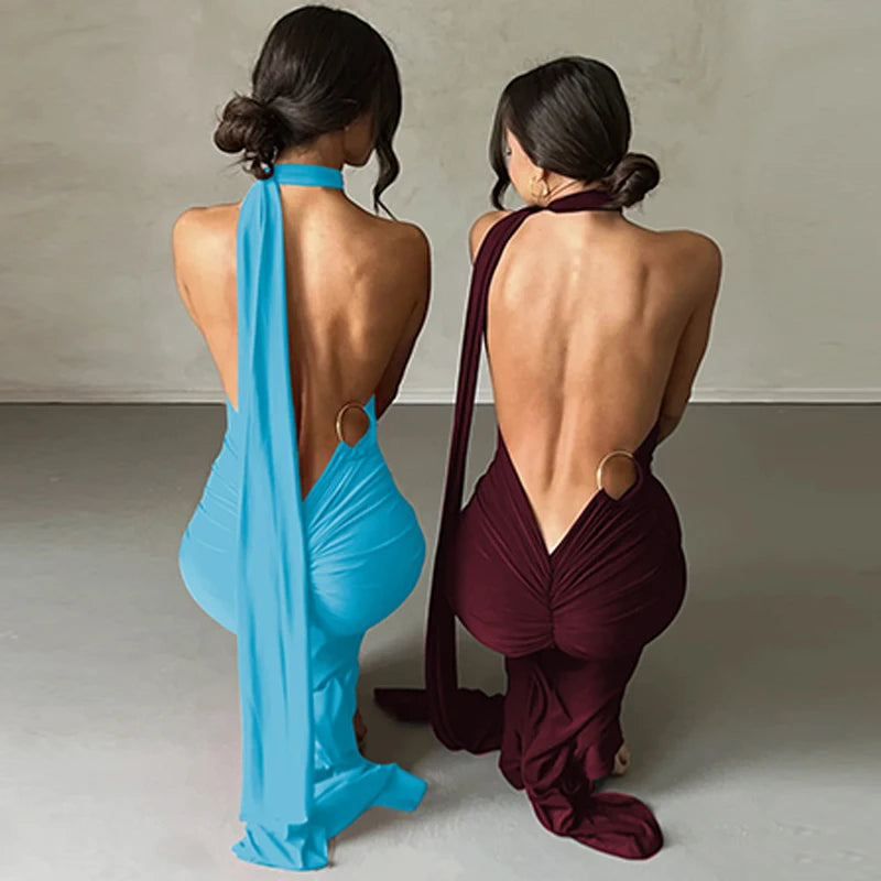 Hugcitar One Shoulder elegantes rückenfreies Kleid