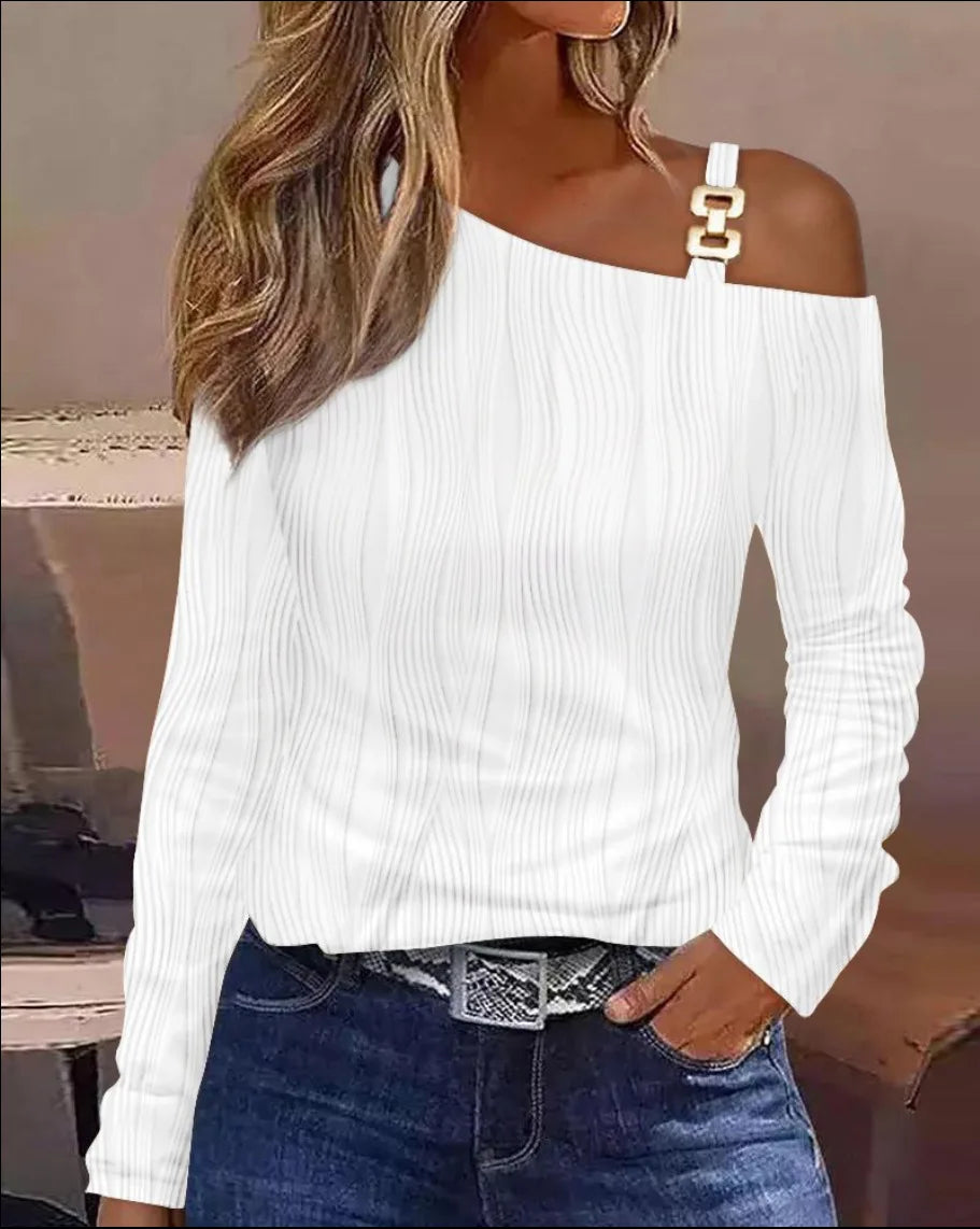 Sexy elegante schulter freie Tops und Blusen 2023 Herbst Langarm
