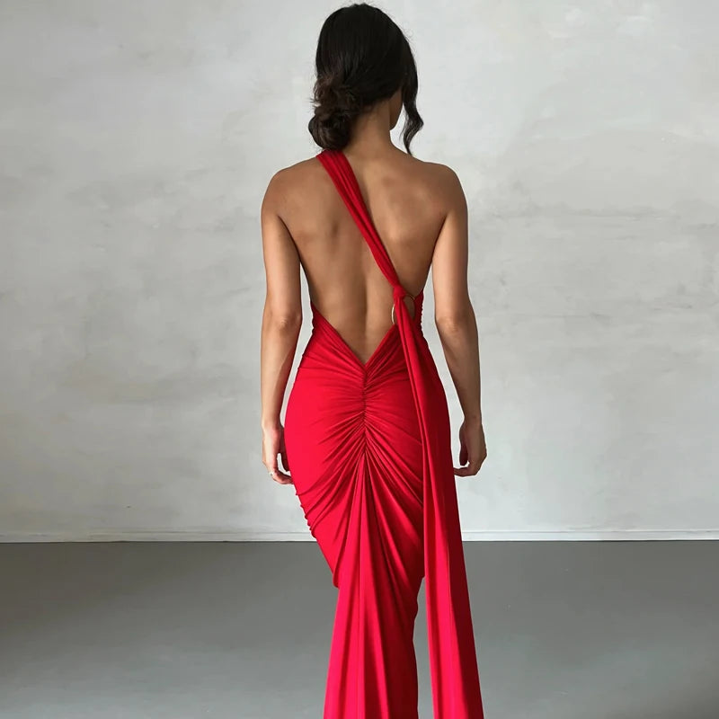 Hugcitar One Shoulder elegantes rückenfreies Kleid