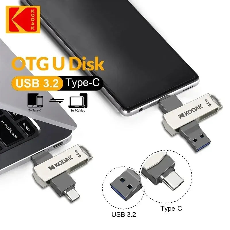 KODAK USB3.2 Type C Flash Drive 256GB 128GB 32GB Pendrive