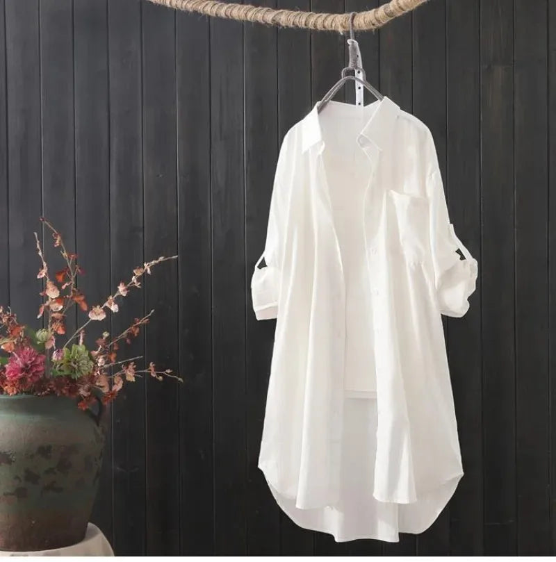 Damen Hemd Frühling Sommer koreanische Mode MIDI SHIRT LANG